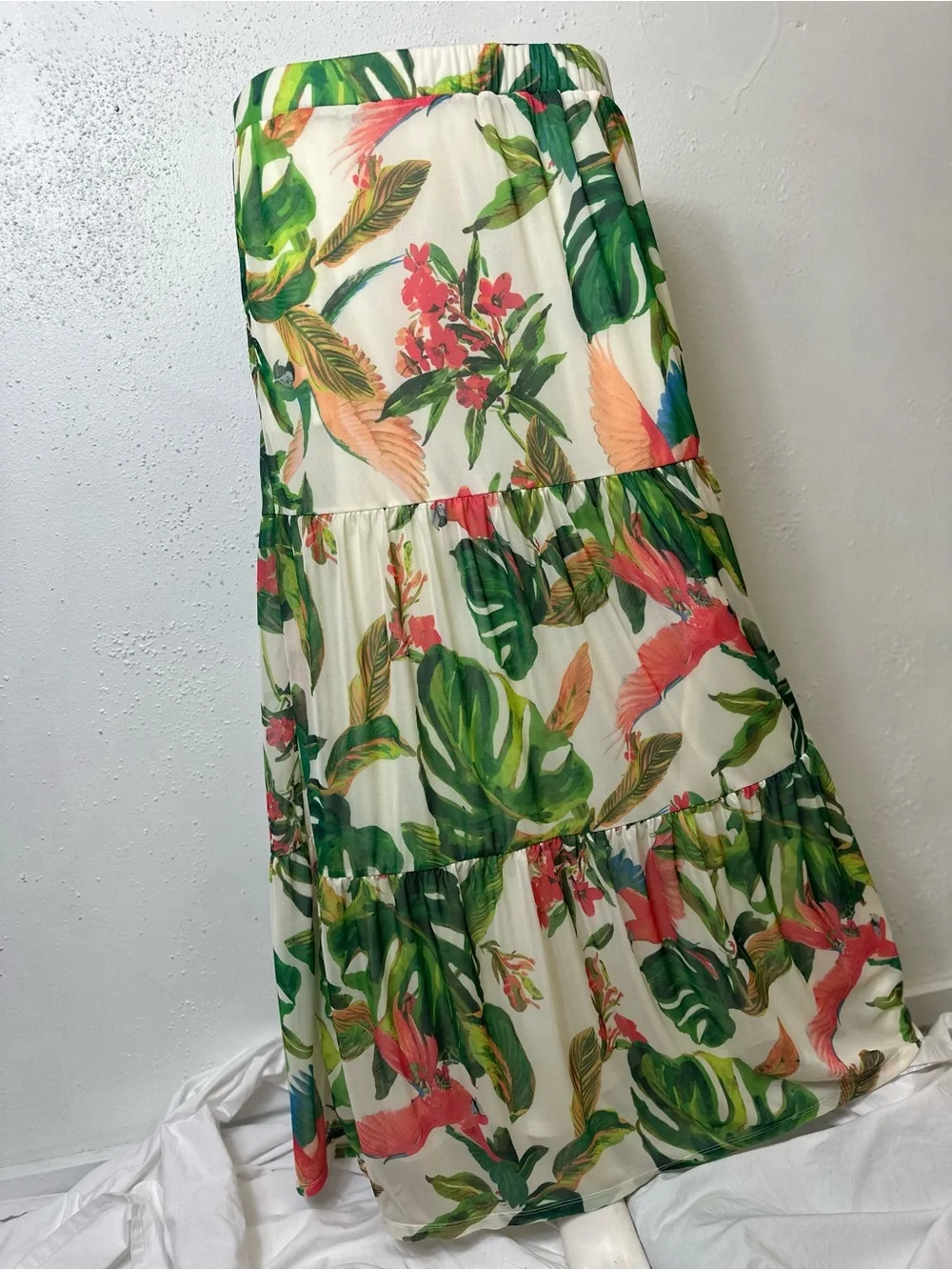 G by Giuliana Printed Aria Mesh Knit Tiered Maxi Skirt Multicolored Size Small